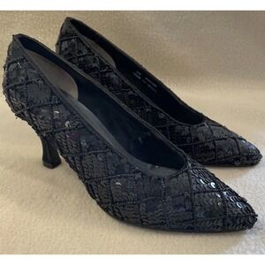 Amanda Smith Black Beaded Sequin Stiletto High Heel Classic Dress Pumps size 5M